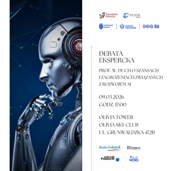  Baner reklamowy Wykład prof. Włodzisława Ducha „Szanse i zagrożenia wynikające z wykorzystywania sztucznej inteligencji"