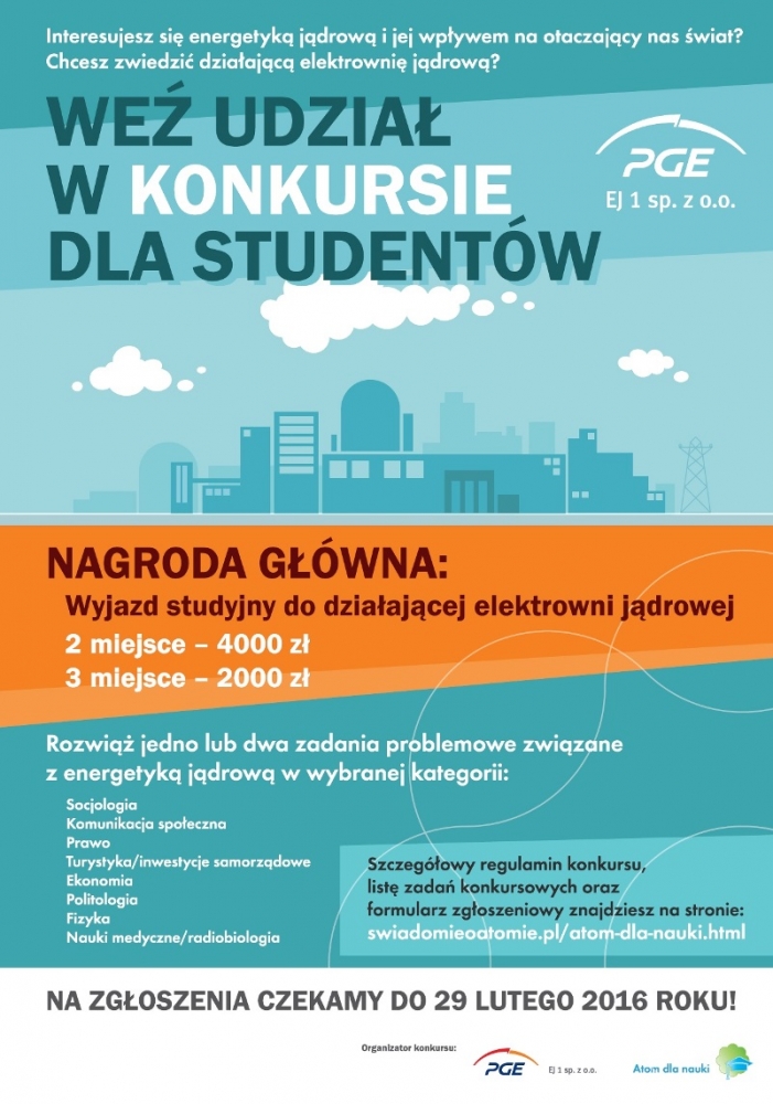 Plakat informacyjny konkursu Atom dla Nauki dla studentów