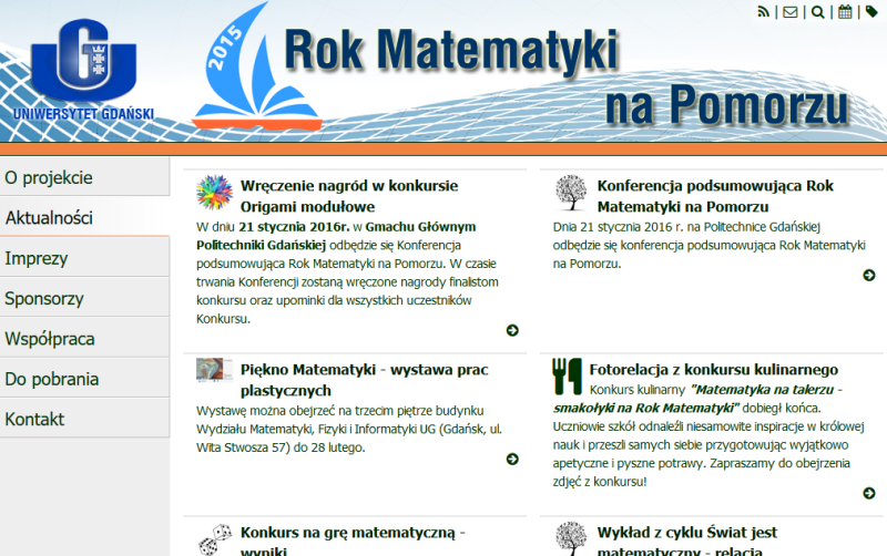 strona www Roku Matematyki na Pomorzu
