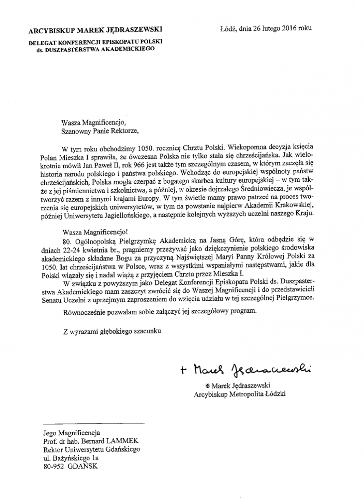 Zaproszenie na&nbsp;pielgrzymkę akademicką