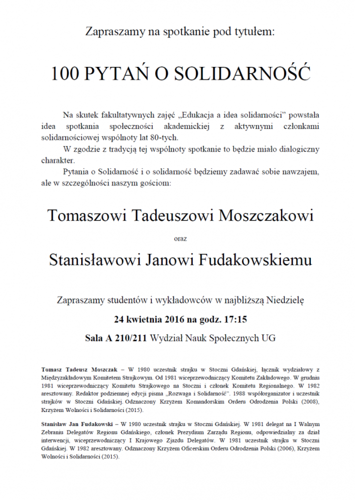 Zaproszenie na&nbsp;spotkanie 100 pytań o&nbsp;Solidarność