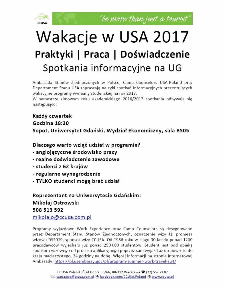 Informacja o&nbsp;spotkaniach na&nbsp;temat programu wyjazdów do&nbsp;USA w&nbsp;2017r