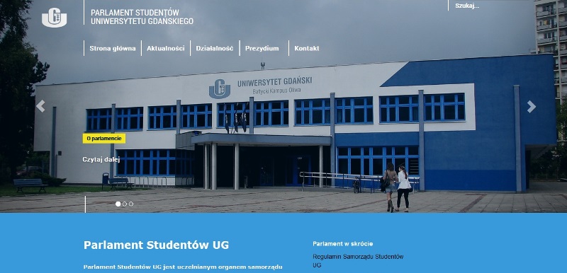 Fragment strony WWW Parlamentu Studentów UG