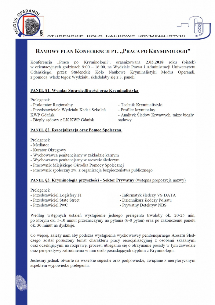 Plakat konferencji Praca pod Kryminologii