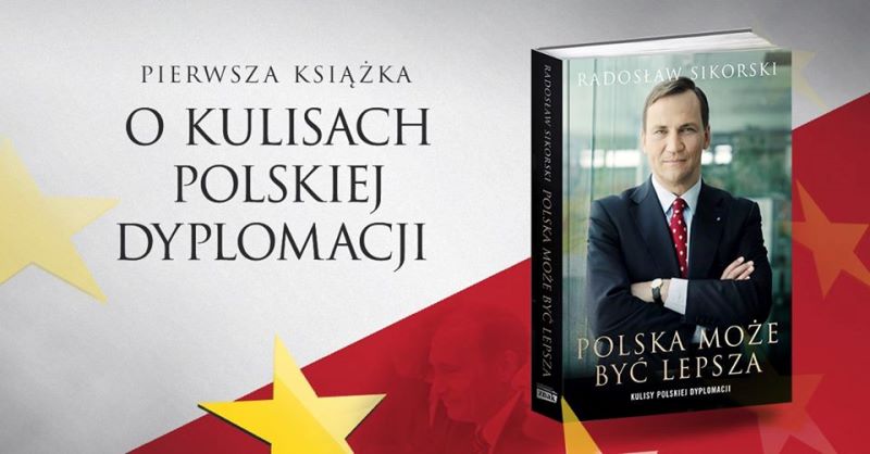 Baner promujący spotkania z Radosławem Sikorskim