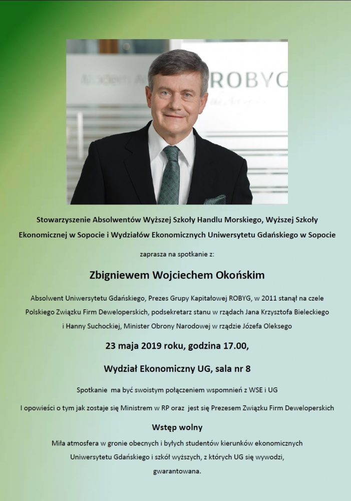 Plakat zapowiadajacy spotkanie z&nbsp;Wojciechem Okońskim