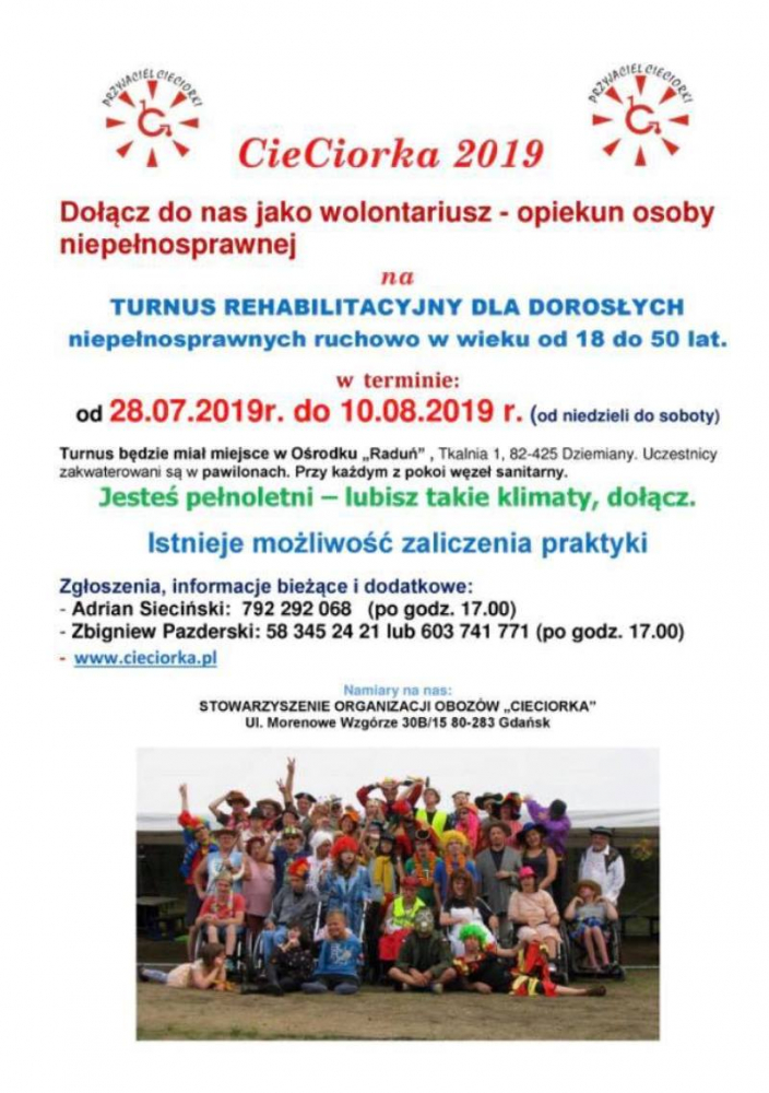 Plakat informujący o&nbsp;obozie dla niepełnosprawnych