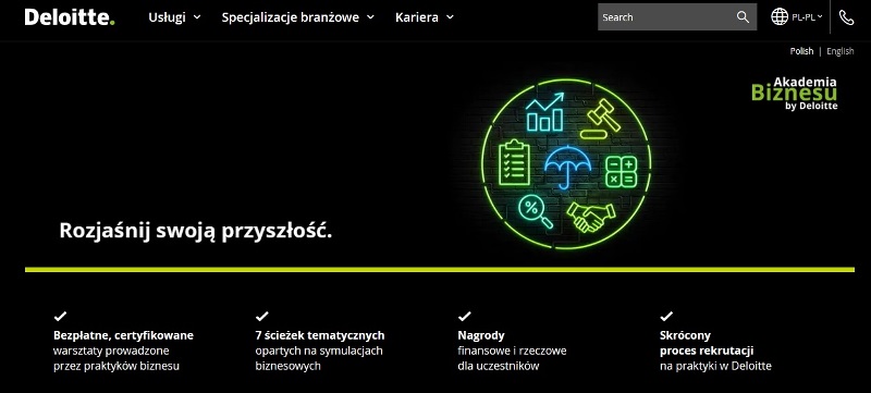 Fragment strony www Akademi Biznesu Deloitte